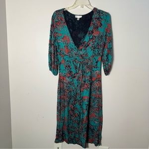 EUC Womens Anne Giorgio Teal Pink Black Large L Dress Mid Calf